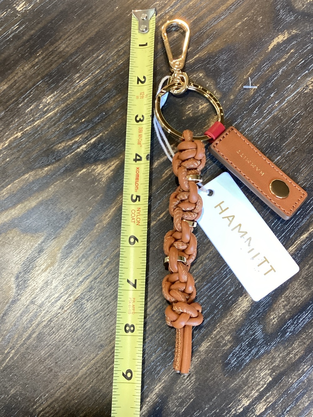 Hammitt Tan Braided Leather Keyring Bag Charm with Gold Hardware and Red Accent - Picture 4 of 5